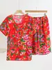 Conjunto de Pijama de Algodón y Seda con Flores Grandes del Noreste para Mujer Talla Grande Holgado Casual Ropa para el Hogar Moda Elegante Ropa de Aire Acondicionado para Mujer