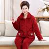 Pijama de Invierno para Mujer Chaqueta de Tres Capas Acolchada de Algodón con Terciopelo de Flor y Acolchado de Algodón Engrosado Cálido de Invierno Ropa de Casa para Adultos Mayores traje