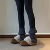 Chinelos de Algodão Estilo Birkenstock com Biqueira Redonda e Patinha de Gato Fofa para Mulheres, Modelo Novo 2026 com Adição de Lã para Ir ao Trabalho, Meio Chinelos Fechados que Aumentam a Altura