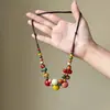 Collar Colgante Redondo de Cerámica Tejida con Cuentas, Estilo Étnico Retro, Cadena Sencilla para Clavícula, Joyería de Lujo Ligero y de Gama Alta para Mujeres