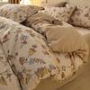 Juego de Cama de Algodón Cepillado Casual de Cuatro Piezas Algodón Puro Nueva Ropa de Cama Otoño e Invierno Sábanas Funda de Edredón Individual Juego de Sábanas Ajustables de Tres Piezas