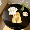 Roupa de Verão para Meninas: Conjunto de Duas Peças Casual Xadrez com Calça Wide Leg, Laço Bordado e Renda, Manga Curta, Estilo Doce Ins