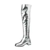 Botas femininas de cano alto com zíper lateral, bico quadrado e salto grosso médio, modelo de comércio exterior 2026, tamanhos 32-46, botas de cano alto para performance de palco