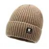 Gorro de Punto Cálido con Logo R de Moda Unisex Invierno Lana para Exteriores Protección contra el Frío Gorro Pullover Versátil de Punto