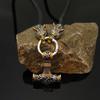 Collar de cuero vikingo nórdico hecho con martillo, collar con cabeza de lobo celta, joyería larga para hombre, fabricantes al por mayor transfronterizos
