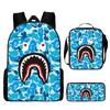 Mochila de estudante de tubarão de correspondência de cores de camuflagem transfronteiriça Impressão digital de grande capacidade Cartoon Anime Mochila Mochila