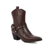 Botas de cowboy occidentales para mujer con hebilla de cinturón, botines con tacón grueso, talla grande, botas de mujer de comercio exterior 122-1