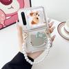 Adequado para Capa Protetora de Bolsa Satchel Transparente com Desenho e Espelho, Corrente de Pérola, para Huawei Purax Wide Foldableing P50Pocket2