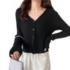 Estilo Transfronteiriço Outono Novo Estilo Decote V Cor Pura Tricotado Feminino Estilo Coreano Listrado Canelado Cintura Alta Justo Suéter com Xale