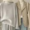 Suéter Retrô Japonês Verde Escuro para Mulheres, Outono e Inverno Estilo Preguiçoso Solto Gola Redonda Pulôver Malha Básica Engrossado