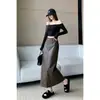 Falda Midi Retro de Cuero PU Otoño 2026 para Mujer, Sencilla y Elegante, de Cintura Alta, Corte Recto, Adelgazante y Versátil