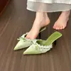 Mules de Salto Alto com Bolinhas Estilo Francês para Mulheres, Sandálias Elegantes de Bico Fino com Renda e Sapatilhas Estilosas Primavera/Verão 2026