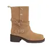 Em Estoque e Enviado Instantaneamente! Botas Martin de Cano Médio com Dobra e Fivela Dupla, Estilo Mãe de Uva, Aumentadoras de Altura, para Outono, Cor Melard, para Mulheres