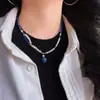 Collar de Cadena para Clavícula con Diseño de Lapis Lázuli Natural y Perla de Agua Dulce de Alta Calidad Vintage
