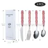 Conjunto de Talheres de Aço Inoxidável para Viagem com Cabos de Pérola, Faca e Garfo para Bife Estilo Ocidental, Faca e Garfo para Bolo da Lua, Conjunto de Talheres em Caixa de Presente