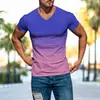 2026 Amazon Wish Comércio Exterior Verão Roupas Masculinas 3D Cor Gradiente Moda Estampa Camiseta Slim Fit Gola V Manga Curta