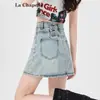 Falda de Mezclilla de Cintura Alta para Mujer Verano 2025 Moderna Versátil Nueva Retro Cintura Alta Adelgazante Línea A Bodycon Falda Corta