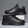 Zapatos de mujer estilo pareja piel de microfibra primavera y otoño zapatillas deportivas hombre suela blanda impermeables antideslizantes negro trabajo de cocina