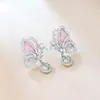 Diseño Original Rosa Estilo Dulce Mariposa Jade Azul Agua Natural Grado A Pendientes Pendientes de Alto Nivel Estilo Nuevo