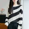 Bestseller de transmisión en vivo: Colección de otoño 2026, top de punto a rayas de moda, corte holgado, tejido abierto, que disimula la barriga, talla grande para mujer