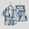 Traje de Camisa y Shorts con Flores Tailandesas para Hombre Camisa de Manga Corta Hawaiana Ropa de Pareja Chaqueta Nueva de Verano 2025