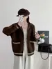 Cárdigan de Punto de Lana Doble Cara con Capucha de Color Contrastante 2025 Otoño e Invierno Nuevo Estilo Coreano Holgado Casual Versátil Chaqueta Suéter para Mujer