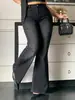Jeans de brim preto lavado estilo europeu e americano transfronteiriço com adornos de strass para mulheres, cintura alta, elástico, corte justo, alongador de pernas