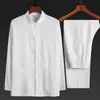 Camisa Hanfu de Estilo Chino de Manga Larga para Hombre, Ropa para Personas de Mediana Edad y Mayores, Conjunto de Traje Tang Delgado y Transpirable de Verano para Abuelo