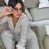 Moda Casual Europea y Americana Transfronteriza para Mujer Chaqueta con Cuentas Pantalones Traje de Chaqueta Elegante Elegante Lentejuelas Traje de Dos Piezas