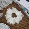 Scrunchie de malha dupla azul gelo para mulheres, elástico de cabelo plissado, acessório de cabelo feminino para coque ou rabo de cavalo baixo, flor de cabelo