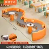 Estante de biblioteca escolar sofá combinação curva criativa modelo, estante de leitura de formato único área de armazenamento área de descanso banco longo