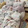 Conjunto de Quatro Peças Macio e Fofo Classe A, Nova Capa de Edredom de Algodão Puro Lavado, Colcha, Lençol de Cama, Roupa de Cama para Estudantes de Dormitório