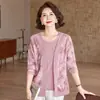 Camisa de otoño a la moda para madres, tejido de imitación de dos piezas, moda de primavera y otoño para mujeres de mediana edad, top básico holgado que reduce la edad