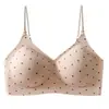 Directo del fabricante, bestseller transfronterizo: Lencería de estampado de leopardo de deseo puro para mujer, realce y push-up para bustos pequeños, sujetador inalámbrico sin costuras para mujer