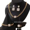 Set de 5 Piezas Collar Pulsera Anillo Aretes Cuadrados Esmaltados con Pedrería traje Mujeres Usar Fiesta Festiva