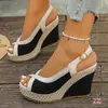 Sandalias de cuña de talla grande con diseño de boca de pez, estilo europeo y americano, para verano 2026, suela gruesa, sandalias romanas de comercio exterior transfronterizo para mujer