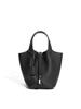 Bolsa de Mão Feminina Versátil Tc com Fivela Prateada Espessa, Couro Bovino de Camada Superior, Bolsa Cesta Estilo Balde em Couro Texturizado Fashion