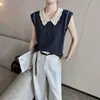 Top de Crochet con Cuello de Muñeca de Tencel para Mujer, Exquisito Cuello de Ganchillo, Dulce y Juvenil, Ligero y Transpirable, Camiseta Versátil de Verano