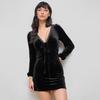 Amazon Cross-Border Roupas Femininas Europeias e Americanas Vestido de Veludo Sexy Socialite Outono e Inverno Decote Profundo Renda em Retalhos Elegante Vestido Curto