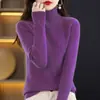 Suéter Base Gola Alta Manga Longa Slim Fit com Abertura Lateral Feminino Cor Sólida Emagrecedor Curto Quente Suéter Interno Top Feminino