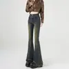 Jeans acampanados pequeños para mujer sin forro polar 2024 nuevo otoño e invierno cintura alta adelgazantes retro deshilachados pantalones acampanados pequeños