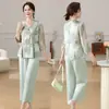 Conjunto de Moda de Verano para Mamá de Manga Corta que Cubre la Barriga, Nuevo Top de Manga Corta de Moda Estilo Chino para Mujeres de Mediana Edad