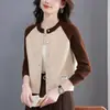 Suéter Slimming de Tricô Curto Cardigan Outerwear Feminino Gola Redonda Color Block Manga Raglan Cor Contrastante Primavera/Outono 2026