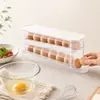 Caja de almacenamiento de huevos enrollable de doble capa para refrigerador, transparente, bandeja para huevos anticaídas, caja organizadora de almacenamiento con recarga automática