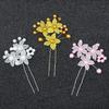 Noiva Coreana Acessório de Cabeça para Casamento Branco Rosa Dourado Garfo de Cabelo em Forma de U Pin Direto da Fábrica Flor Pérola Miçangas Torcidas Feitas à Mão