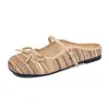 Sandalias Estilo Francés de Suela Plana para Exteriores, Combinadas con una Falda, Mocasines Tejidos con Lazo, Zapatillas de Media Caña Cerradas Cómodas y Suaves para Mujer