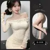 Lemon Story Lencería Sexy Vestido Sexy de un Hombro Femenino Ajustado Manga Larga Encaje Falda de Cadera