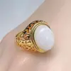 Moda Europeia e Americana, Anel Dourado Simples e Único de Imitação de Ágata e Diamante para Homens, Anel de Ágata Vermelha e Esmeralda Atacado