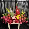Decoração de casamento arranjo de parede de flores artificiais na cor champanhe fundo de palco placa KT arranjo de chão flores artificiais