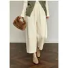Sensação preguiçosa e relaxada~ Calça de lã grossa e quente de 600g para mulheres outono e inverno, perna reta solta, nove pontos, perna larga, calça de vovó